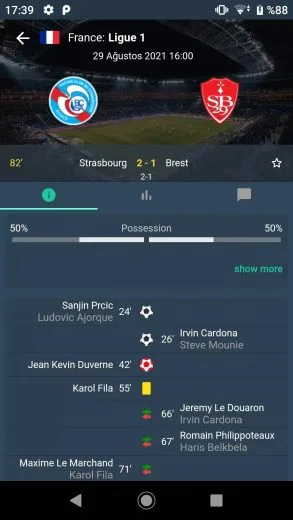 Screenshot LiveScore.bz Anwendung