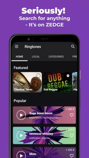 Tangkapan layar aplikasi ZEDGE